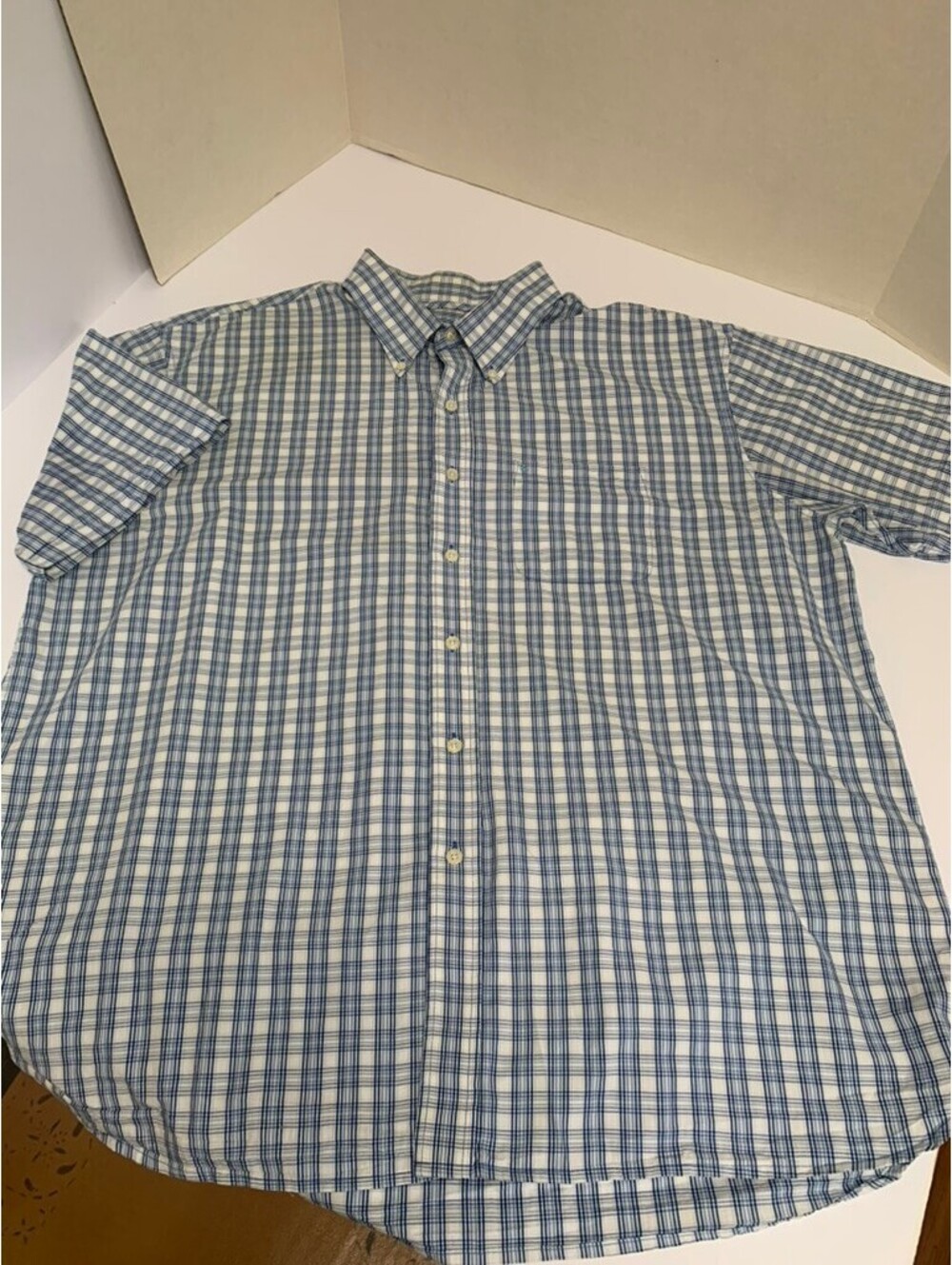 Izod Mens Luxury Sport Shirt Size XXL Blue Black Plaid Short Sleeve